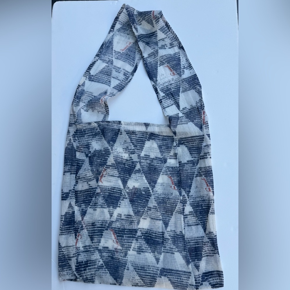 Free People «Day Tripper” Blue & White Diamond Print Reusable Tote Bag, 15x14 in